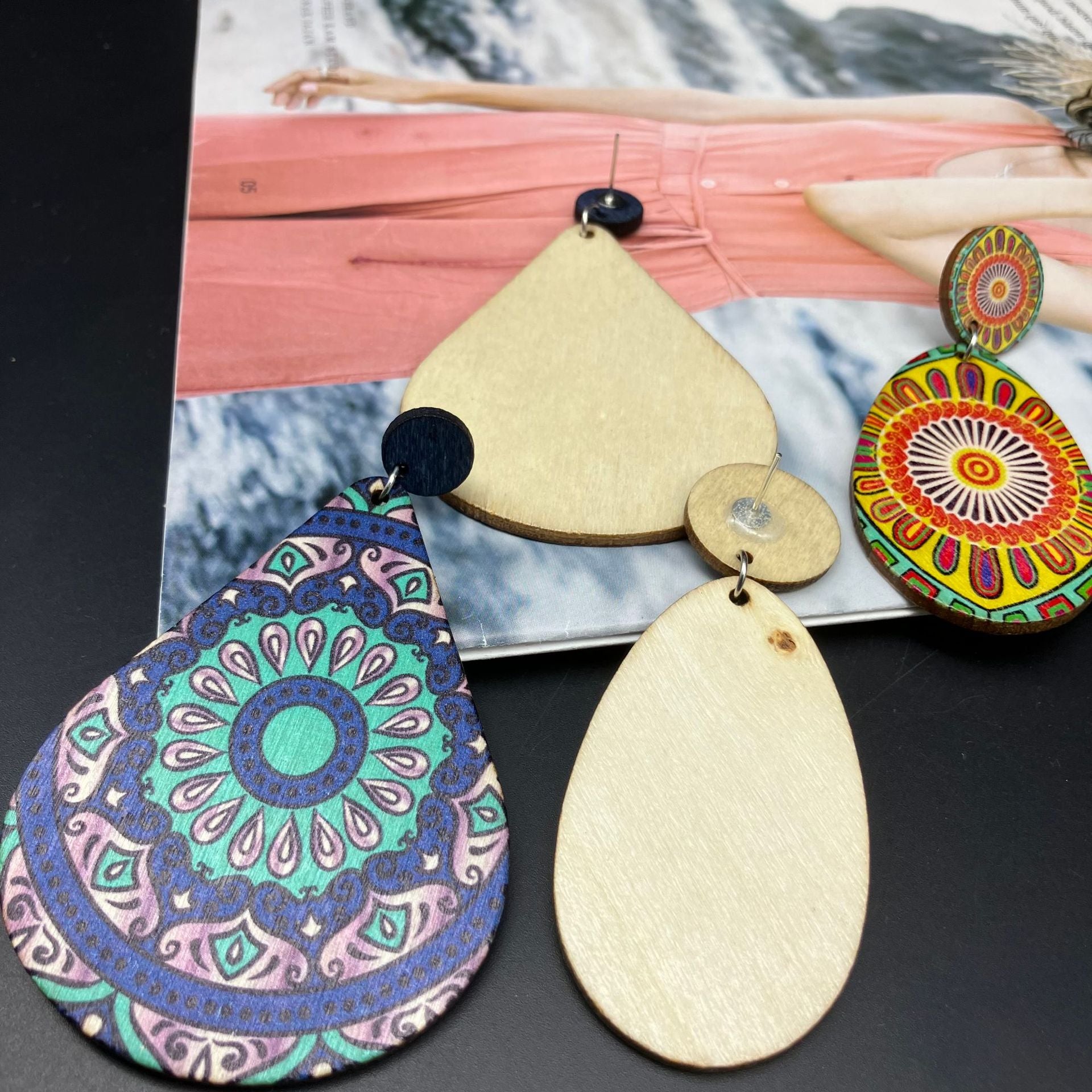 Wholesale Bohemian Style Printed Flowers and Trees Earrings